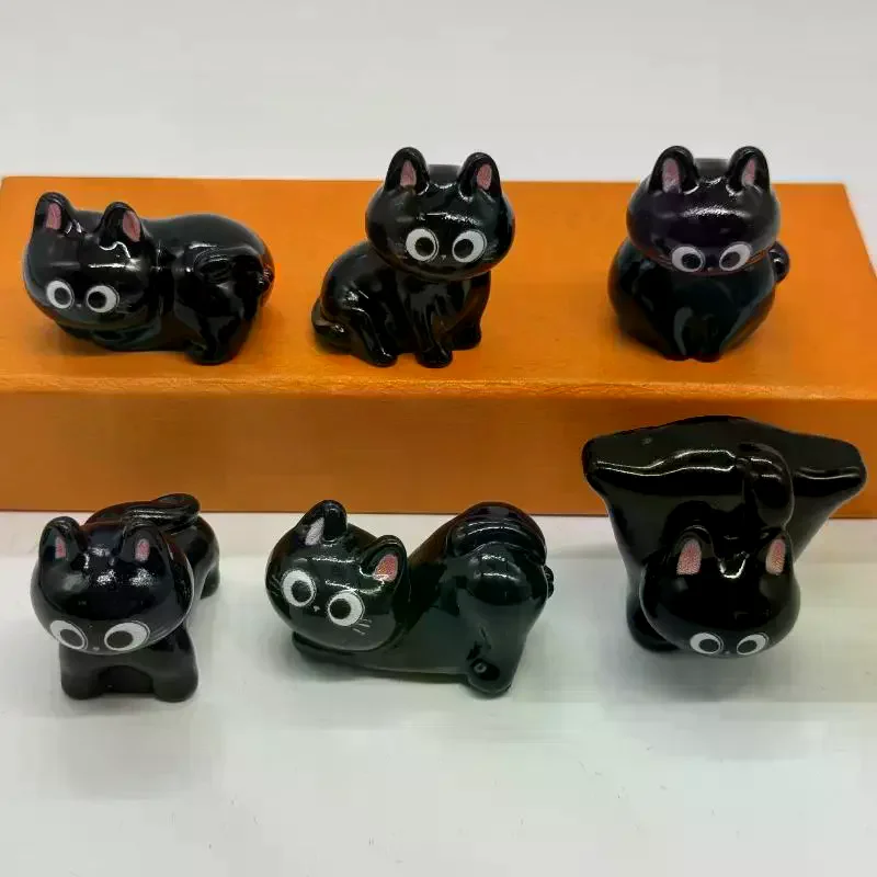 1/6 قطعة لطيف هريرة سطح المكتب غرفة ديكور تمثال مصغر الكرتون القط الأسود المشهد الصغير الراتنج الحلي للديكور المنزل