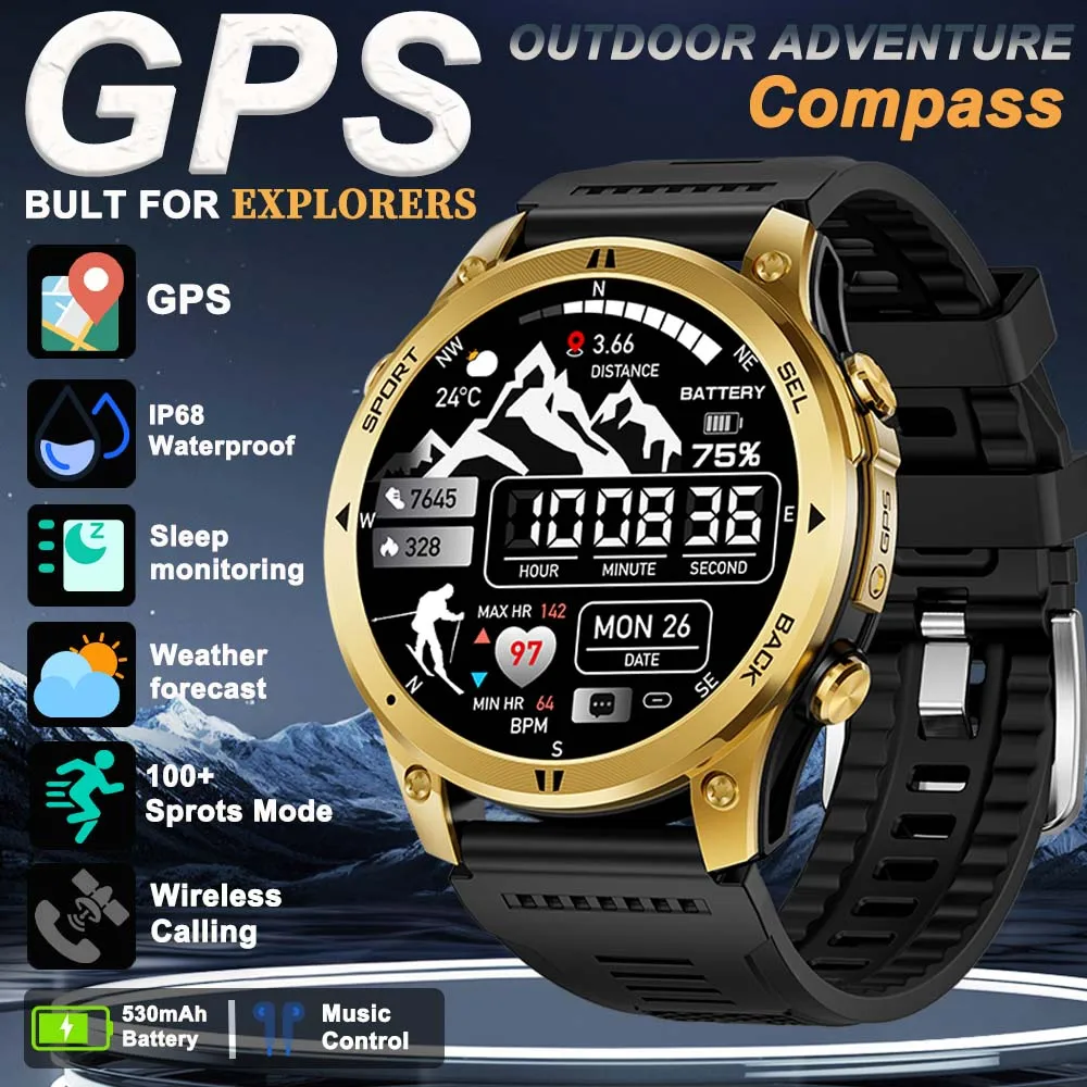 26 New GPS Outdoor Compass Wireless Calling Multiple Sports Modes Sleep Monitoring Smartwatch For Gift