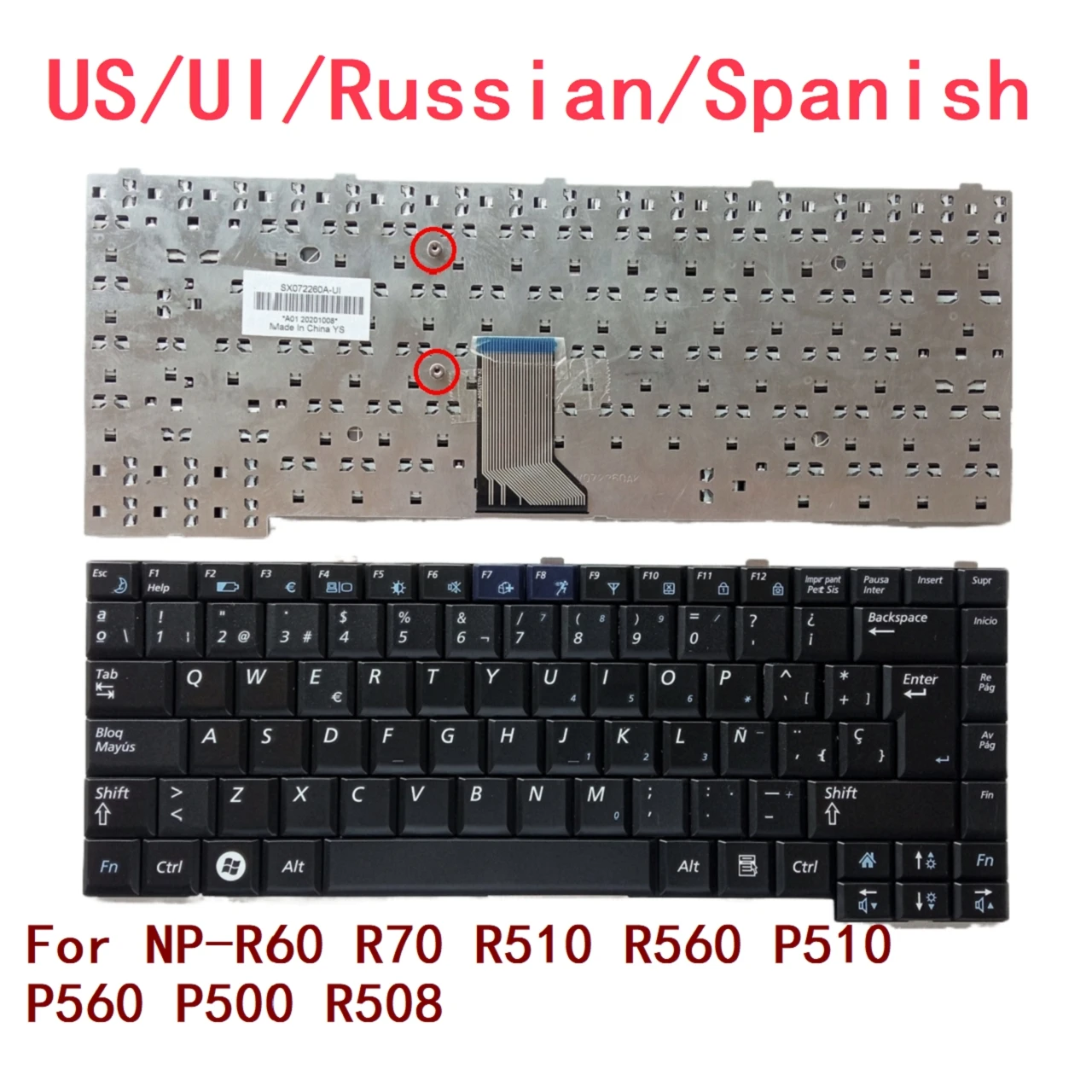 Nowa rosyjska hiszpańska klawiatura do laptopa dla Samsung NP-R60 R70 R510 R560 P510 P560 P500 R508 wymiana notebooka