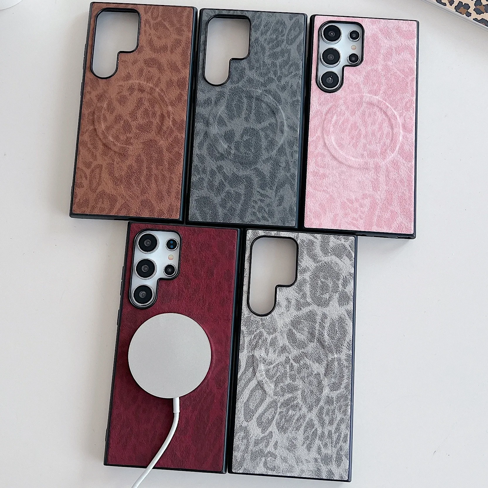 For Samsung Galaxy S25 Ultra Leopard Pattern Case Wireless Charge Cover For Samsung S24 Plus S23 S22 S21 Leather Magsafe Cases