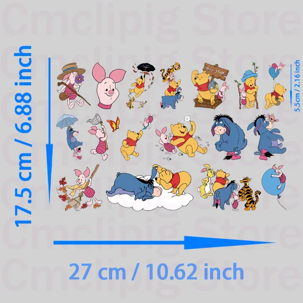 Small size Pooh Bear and Eeyore fusible clothing patches Iron-on transfers vinyl stickers DIY Sewing