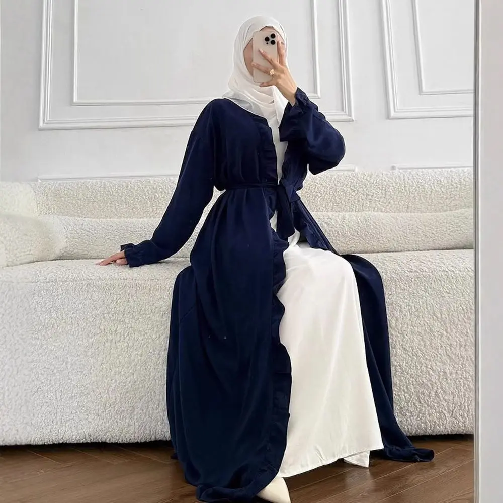 

Eid Jalabiya Open Abaya Dubai Kaftan Women Muslim Ruffles Party Dress Arabic Robe Marcain Gown Ramadan Cardigan Islamic Clothing