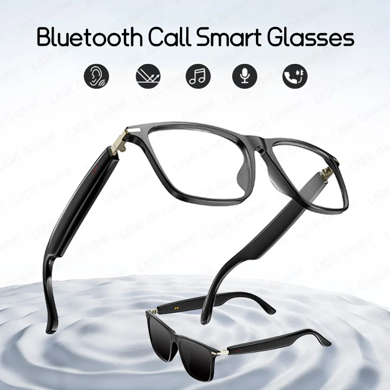 

LIGE New Smart Glasses Sunglasses Bluetooth Call Outdoor Sport Headphones Blue Light Waterproof Anti-UV Eyeglasses For Men Women