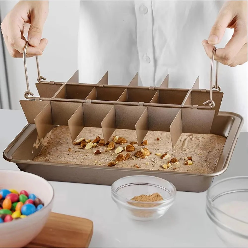 Sartén para brownie con divisores, sartén para brownie, sartén para brownie antiadherente con cortador extraíble, bandeja para brownie, 18 rebanadas para hornear brownie