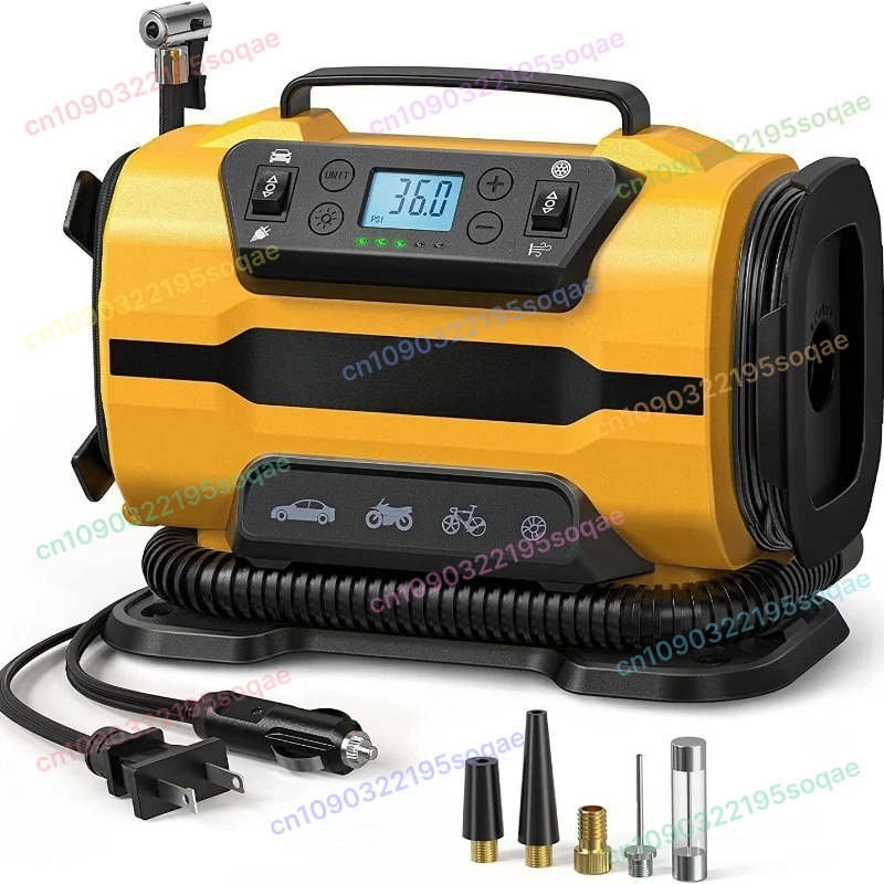 

110V 230V AC 12V DC Dual Power Tire Inflator Portable Air Compressor Pump for Car SUV Truck with Pressure Gauge