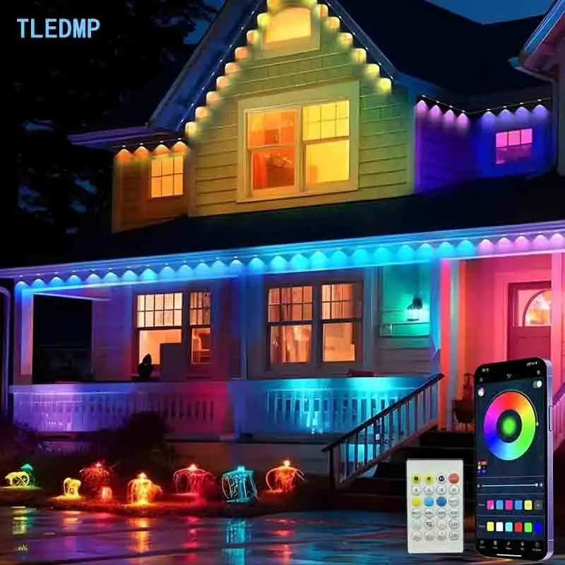 Eaves Lights 16 Million Color Music Sync 2.4G Remote Control Smart Outdoor Lamp DIY Mode Timer Function RGB Outdoor House Lights