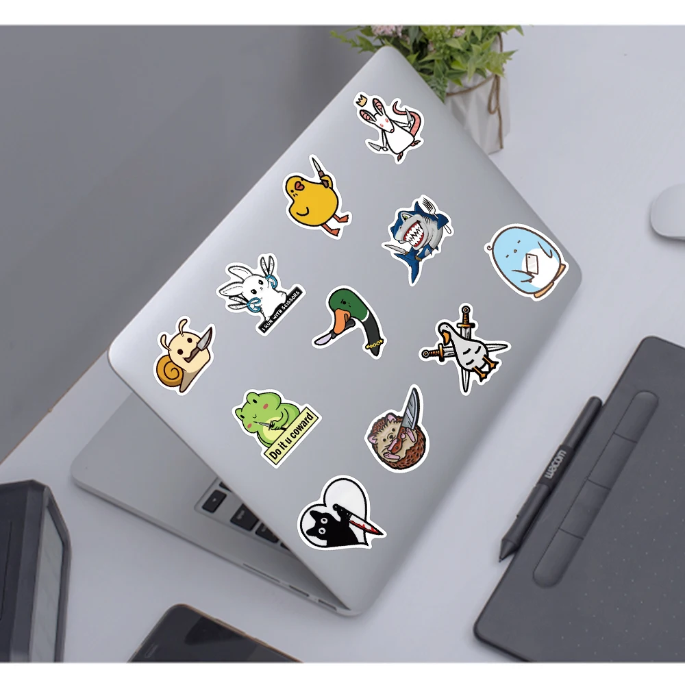 60PCS Cartoon Cat Animals With The Knife Cute Stickers Kawaii Stickers Laptop Motorcycle Luggage Decoration Kid Decal Sticker