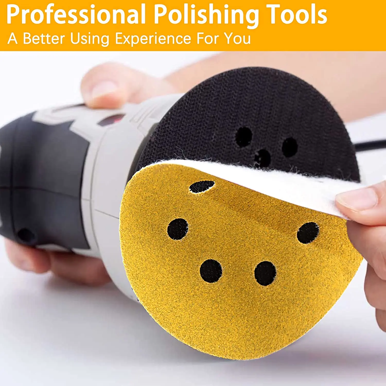 100Pcs Gold Sanding Disc 5 Inch Sanding Discs 8 Hole Hook and Loop Sandpaper Round Orbital Sander Sandpaper 80 Grit