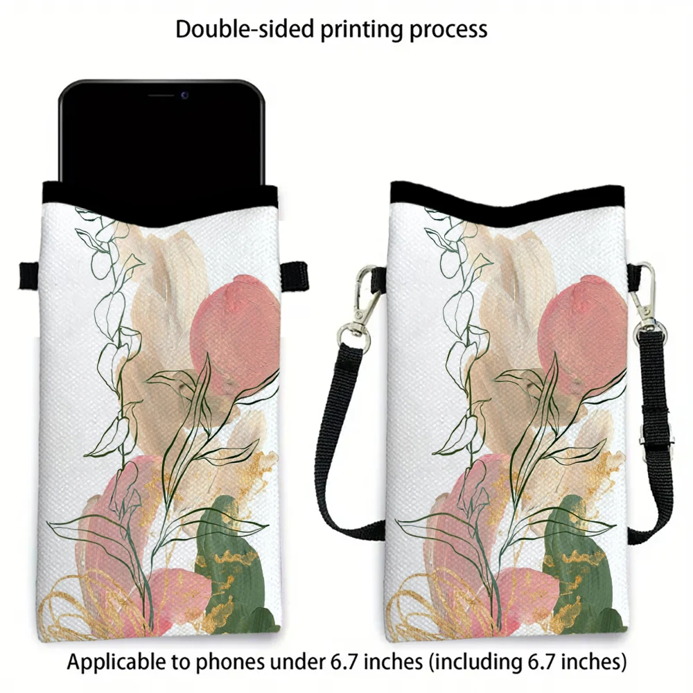 Fresh and Simple Lines FlowersPhone Bag Adjustable and Detachable Strap Designed Women Crossbody Bag Convertible Shoulder Bag1.2