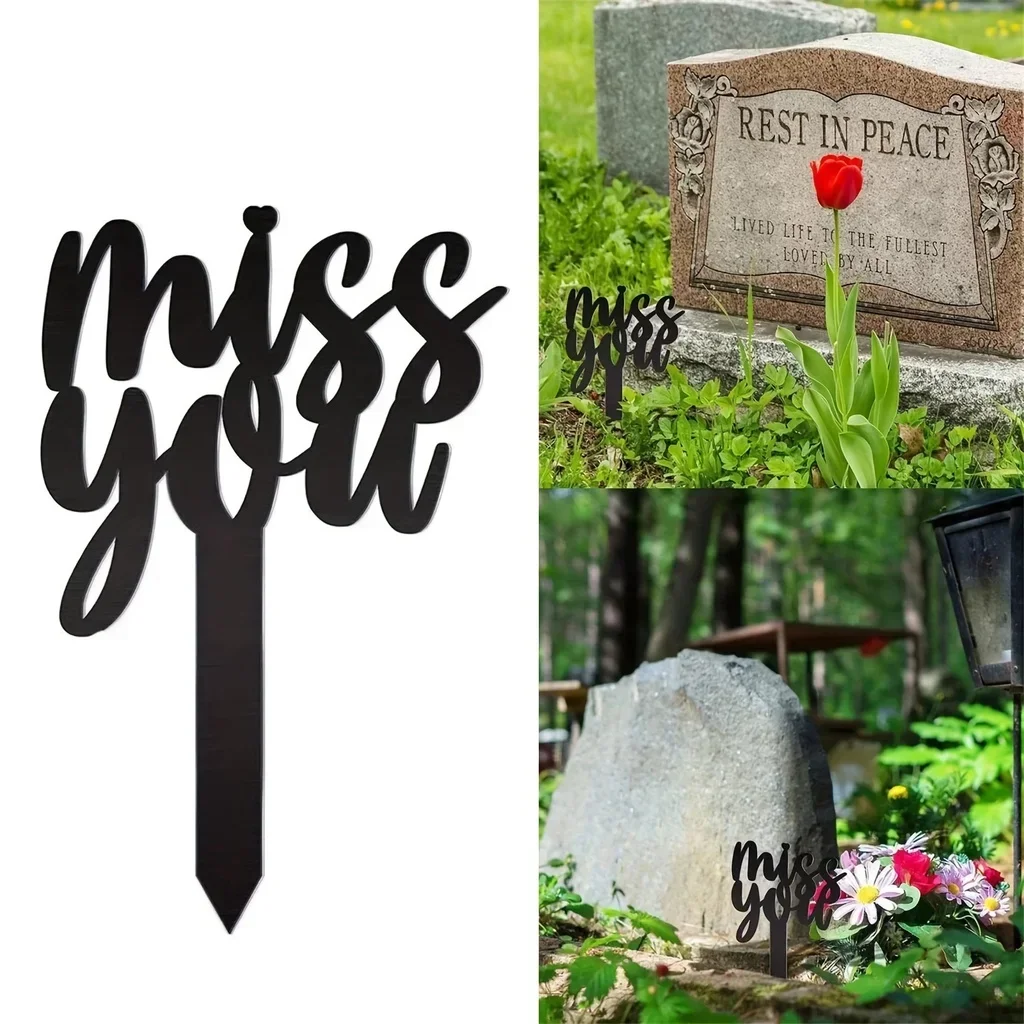 HELLOYOUNG  Miss You Sign Metal Memorial Stakes Outdoor Garden Metal Yard Decor Plug-in Metal Grave Stakes Memorial Plaque Outdo