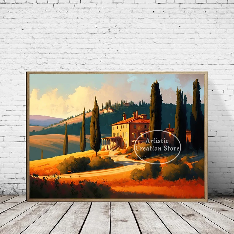 Tuscany Italy Landscape Poster Rural Pastoral Scenery Canvas Painting Prints Wall Picture Living Room Modern Home Decor Gifts