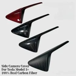 Side Camera Cover for Tesla New Model 3+ HW4.0 Highland 2024 100% Real Carbon Fiber Leaf Board Sticker 3K240G Car Accessories