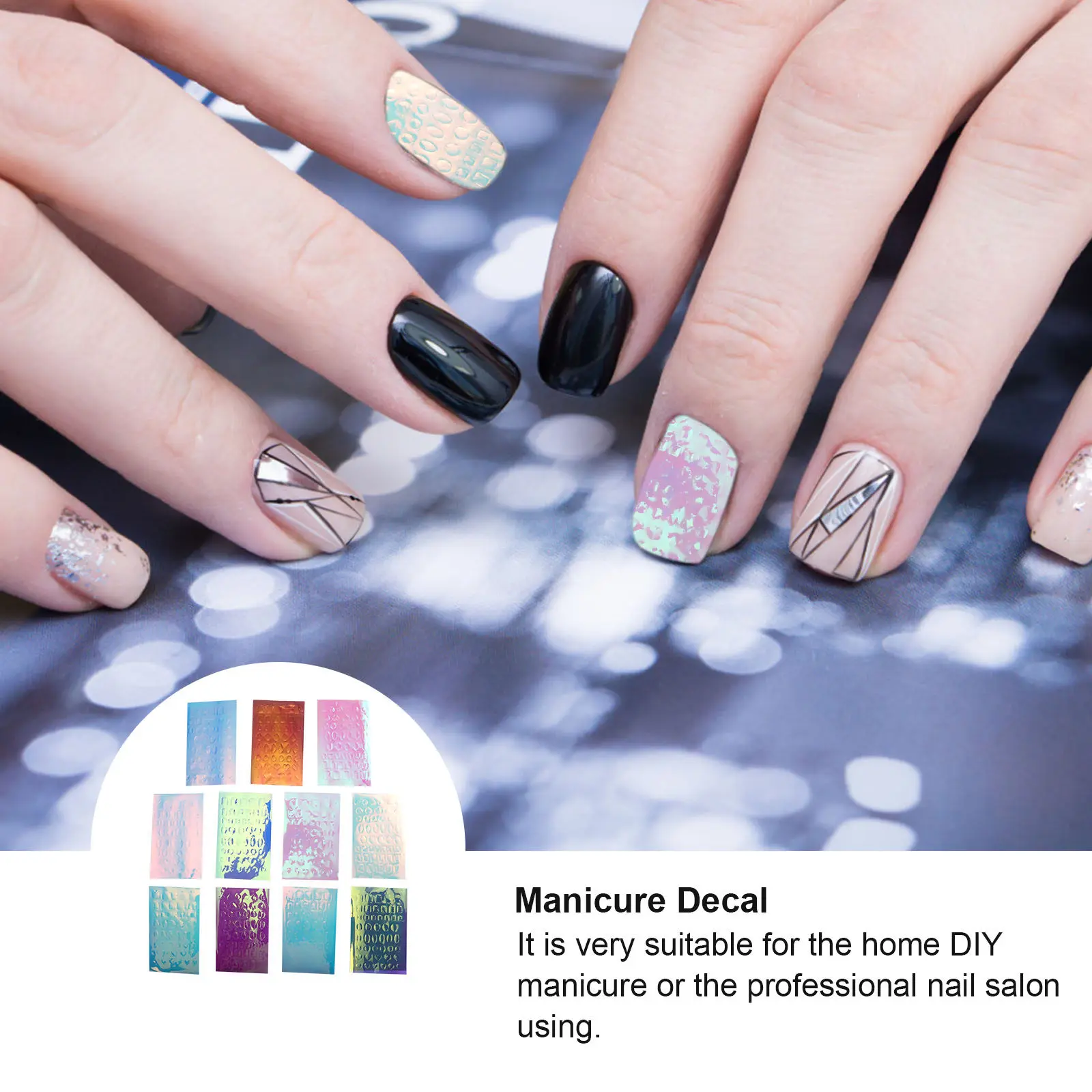 

11 шт. целлофановых наклеек для маникюра, креативные наклейки для дизайна ногтей, для легкого домашнего или профессионального салонного дизайна.