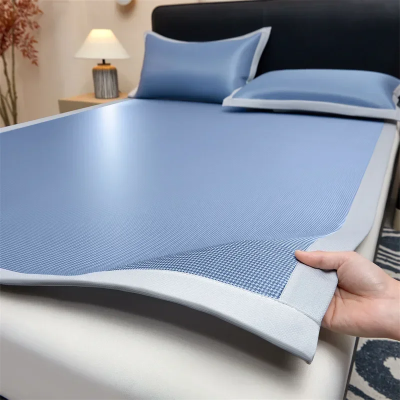2/3Pcs Set Luxury Carbon Light Cooling Mat Soft Silky Breathable Summer Cooling Bed Mat and Pillowcase Solid Color Bed Sheet Set