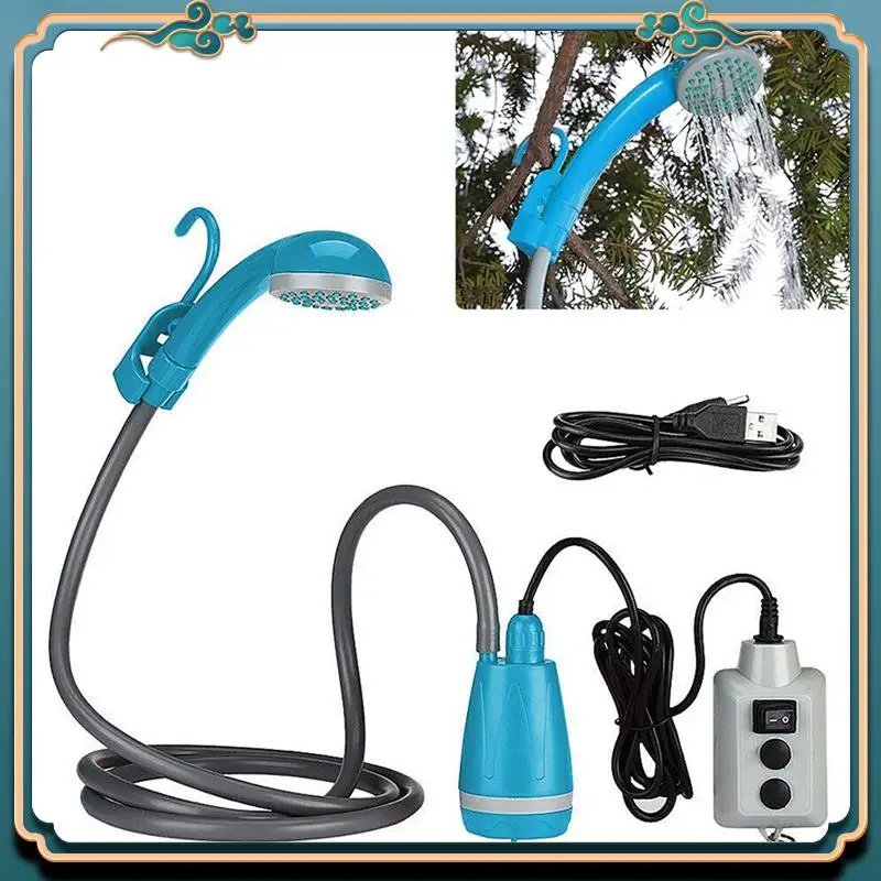 

Latest Portable Camping Shower Rechargeable Shower Head Outdoor Camping Equipment Outdoor Car Charging Shower Blue