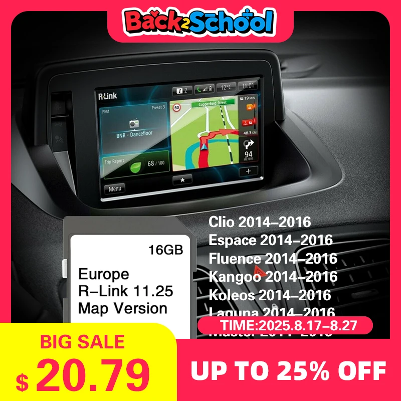 

Для Renault Megane Laguna Kangoo Car Fisk R-Link 11,25 SD-карта Sat Nav 16 ГБ Европа Великобритания 2024 Карта GPS Дорожная навигация Бесплатная доставка
