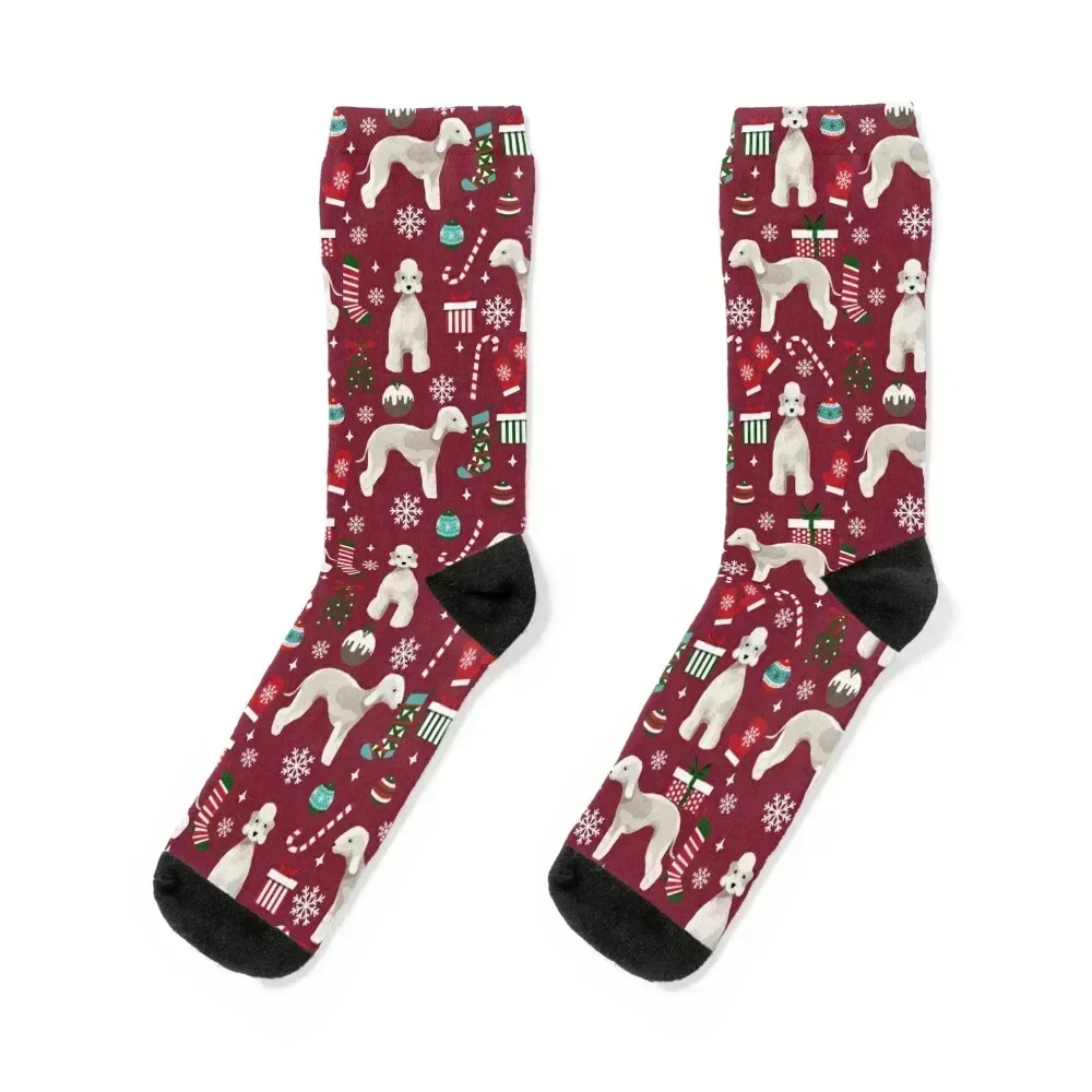 

Bedlington Terrier christmas dog pattern gifts dog breed pet friendly design Socks japanese fashion Run Socks Male Women's