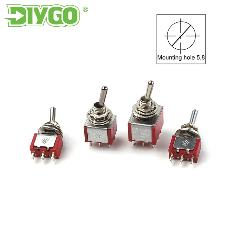 5PCS MTS-102/103/202/203/302/304/402/403 2/3 Flat Handle 6mm Panel Mount Toggle Switch Cap Positions 3/6/9/12Pin Mounting 5A125V