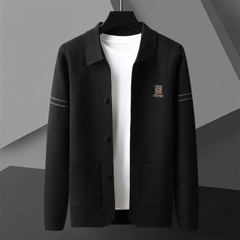 Autumn Winter Casual Cardigan Sweater for Men Trend Fashion Lapel Slim Fit Knitting Coats Outwear Knitted Jackets Tops Homme