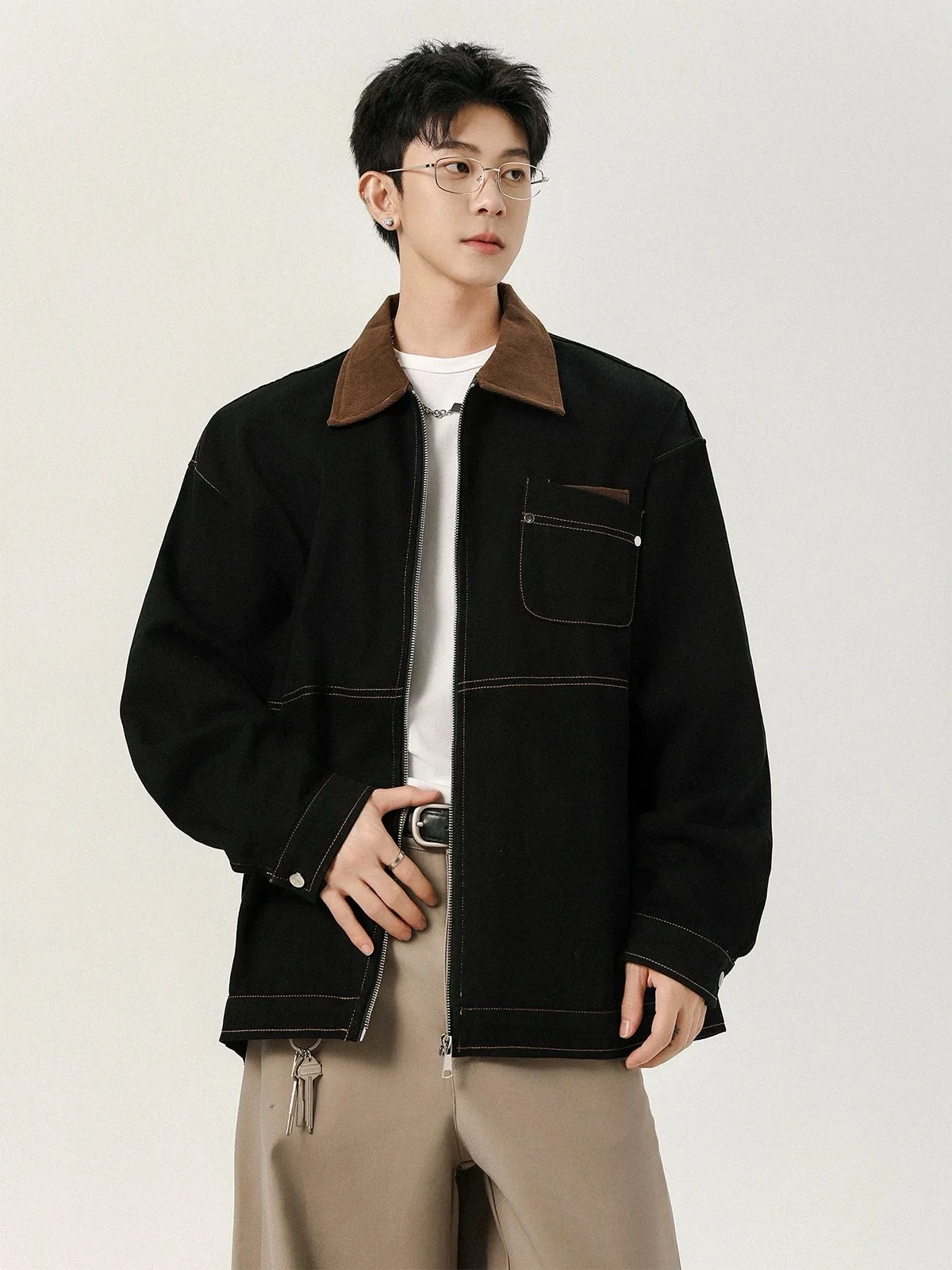 

Maxbarley Autumn Denim Jacket for Men Blue Washed Old Cargo Denim Jacket Man Designer Work Motorcycle Outerwear Windproof Coat