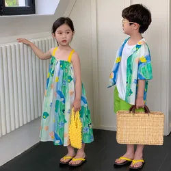 Sibling Matching Brother And Sister Clothes Vacation Outfits Boys And Girl Summer Clothes Kids Beach Shirts Baby Girls Dresses