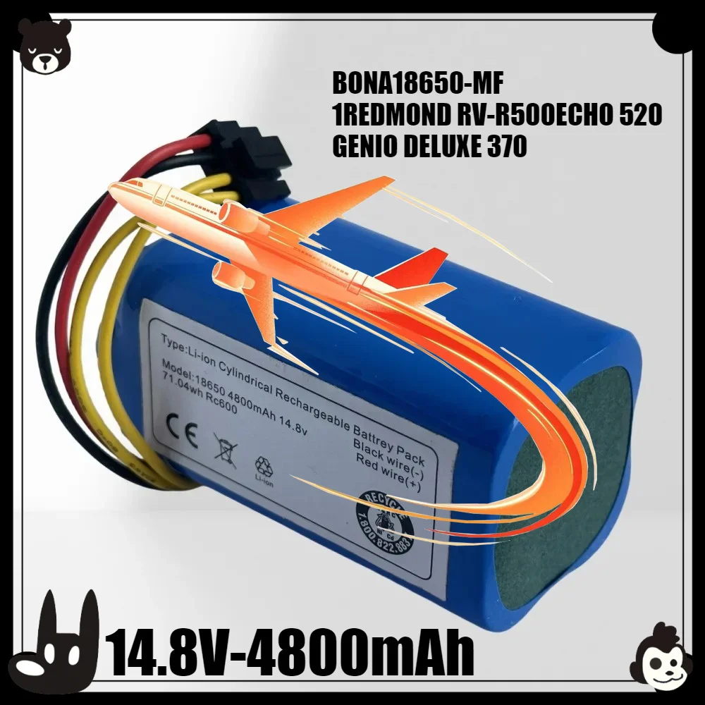 ~14.8V Li-ion 4800mAh Battery 4ICR19/66 ML:BONA18650-MF1 For CONGA 1290 1390, Polaris PVCR 0920WV Rufer, Redmond RV-R500 Robot