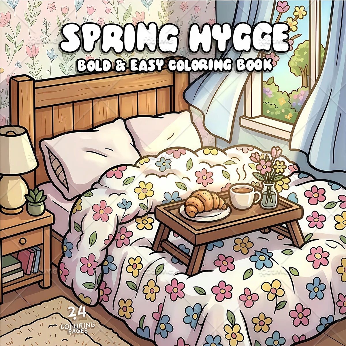 Spring Hygge Bold & Easy Coloring Book Cozy Home Scene Stress Relief Coloring Pages for Beginner Relaxation Activity Book Gift