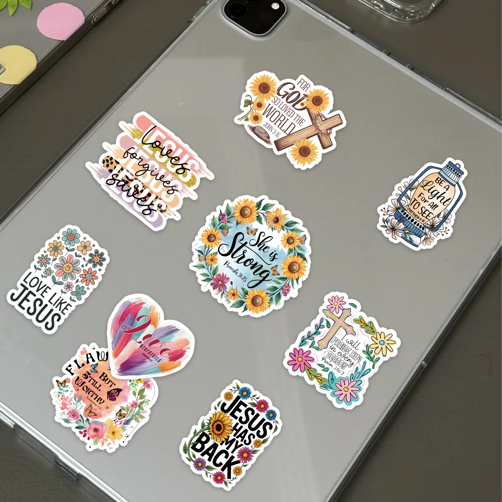 50PCS Jesus Phrase Graffiti Aufkleber Bibel Glaube Kreuz Worte Aufkleber Für Junk Journal Wasser Flaschen Laptop Telefon Kühlschrank – Detail 3