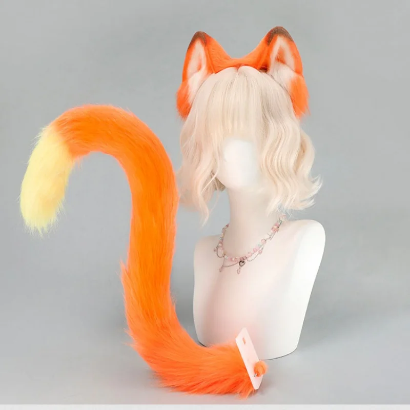 

Furry Orange Tabby Cat Ears Tail Set Plush Cosplay Costume Accessories for Halloween Anime Convention Game Role Play Party