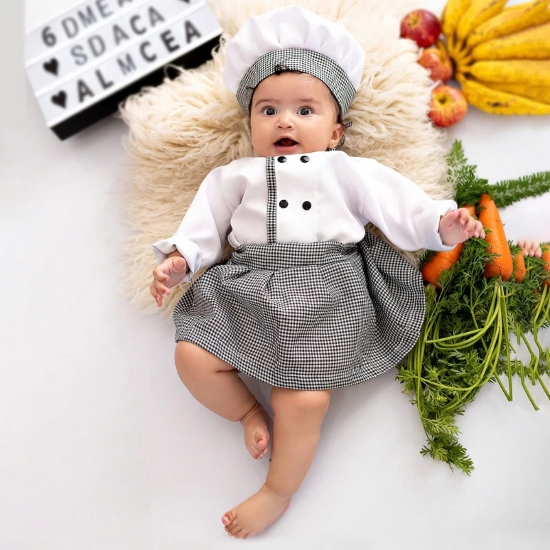 3pcs/set Baby Chef Apron Hat for Kids Costumes Chef Baby Cook Costume Newborn Photography Prop Newborn Hat Apron