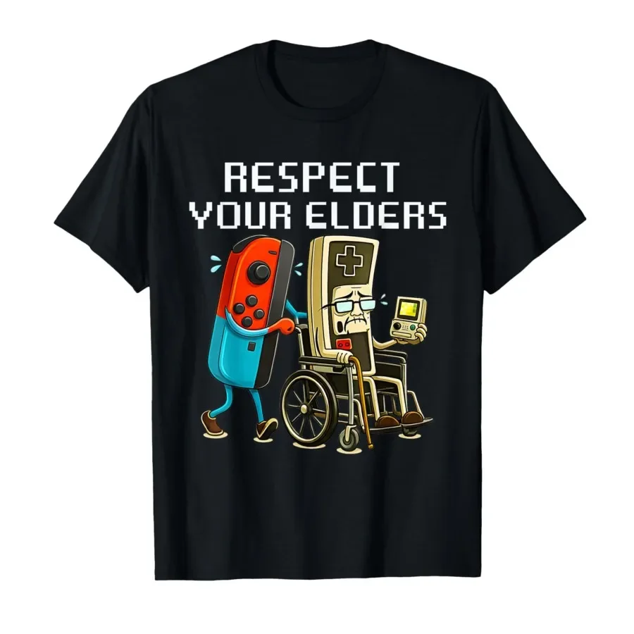 Respect Your Elders Gaming Control Retro Funny Gamer T-shirt For Men WomenT Shirts Short Sleeve Tops P701
