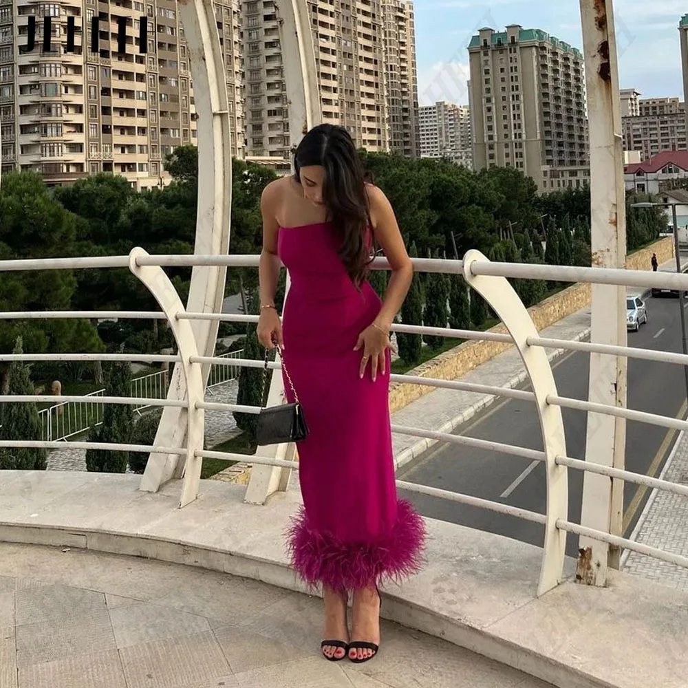 JEHETH Mermaid Saudi Arabia Evening Dress Sleeveless With Feature فساتين مناسبة رسمية Satin Ankle Length Strapless Prom Gowns