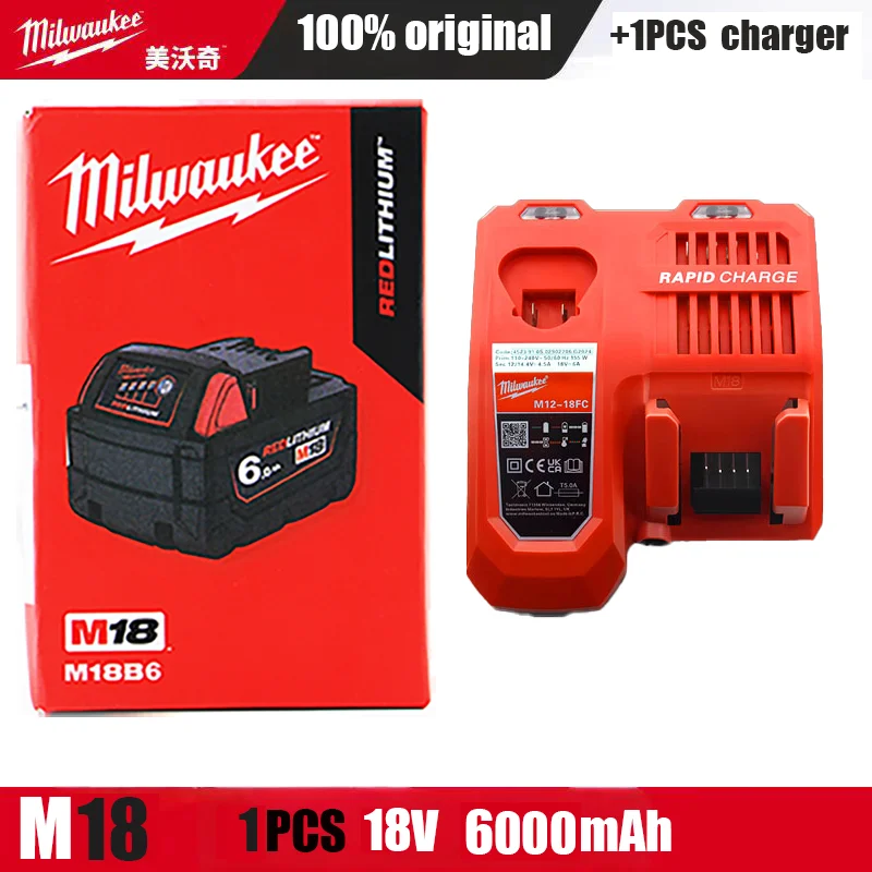

Original Milwaukee battery M18,6.0Ah,Milwaukee charger,M18B6 M18B5 48-11-1860, 48-11-1850, 48-11-1840,Tool Lithium Battery