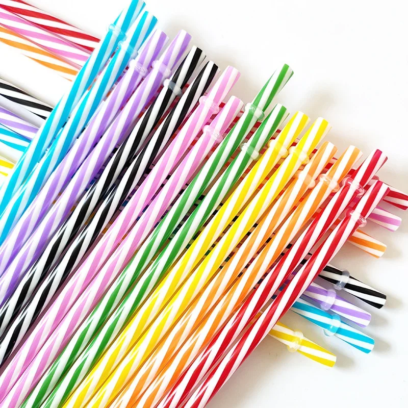 1pcs Mix Colours Spiral Stripes Hard PP Plastic Straw Reusable Drinking Straws with Cleaning Brush for Tumbler Jar 200mm Long