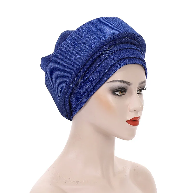 Shining Sprinkle Powder Women's Turban Cap Multilayer African Head Wraps Headtie Female Wedding Party Headpiece Daily Headscarf