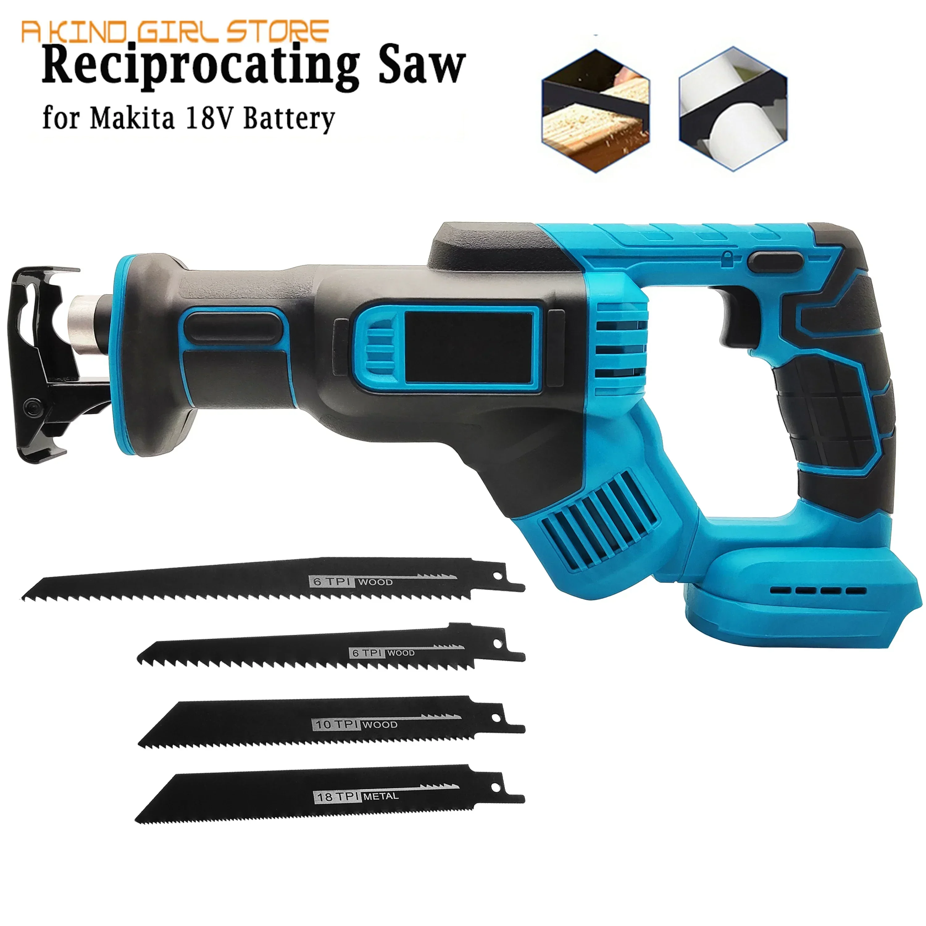 3000RPM 18V Electric Reciprocating Saw With 4PC Saw Blades No Battery Metal Woodworking Cutting Tool For Makita 18V Battery