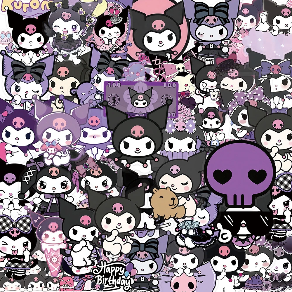 

10/30/50pcs Transparent Cute Saniro Kuromi Cartoon Aesthetic Stickers Kawaii Decals DIY Laptop Phone Decoration Sticker Kids Toy