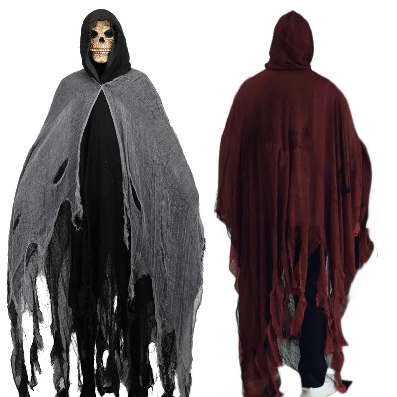 

Halloween Party Cosplay Costume Ghost Scary Cloak Black Hooded Cape Awful Robe Stage Performance Dress Up for Women Men