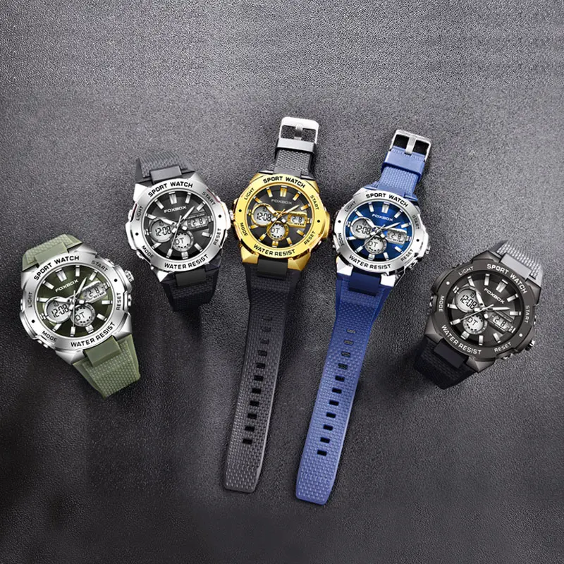 FOXBOX-Montres à quartz chronographes pour hommes, montre-bracelet de sport étanche, bande de pton, horloge masculine, cadeau de mode, marque supérieure, nouveau