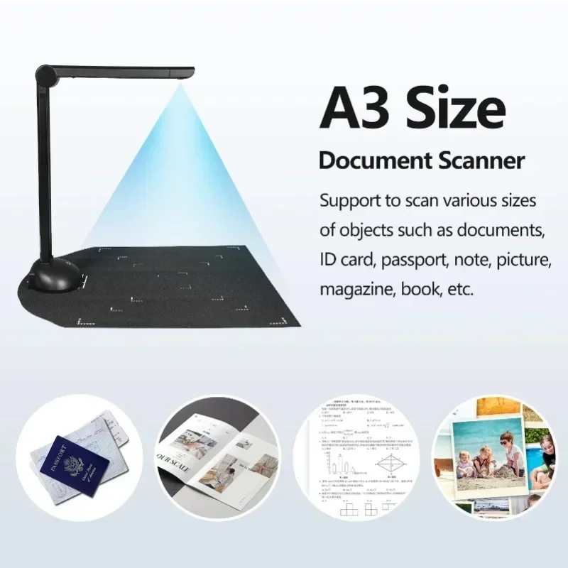 Document Camera Book Scanner A3 A4 Size LED Fill Light HD 16 Mega-pixels High Speed Scanning Support Multi-Language OCR Software