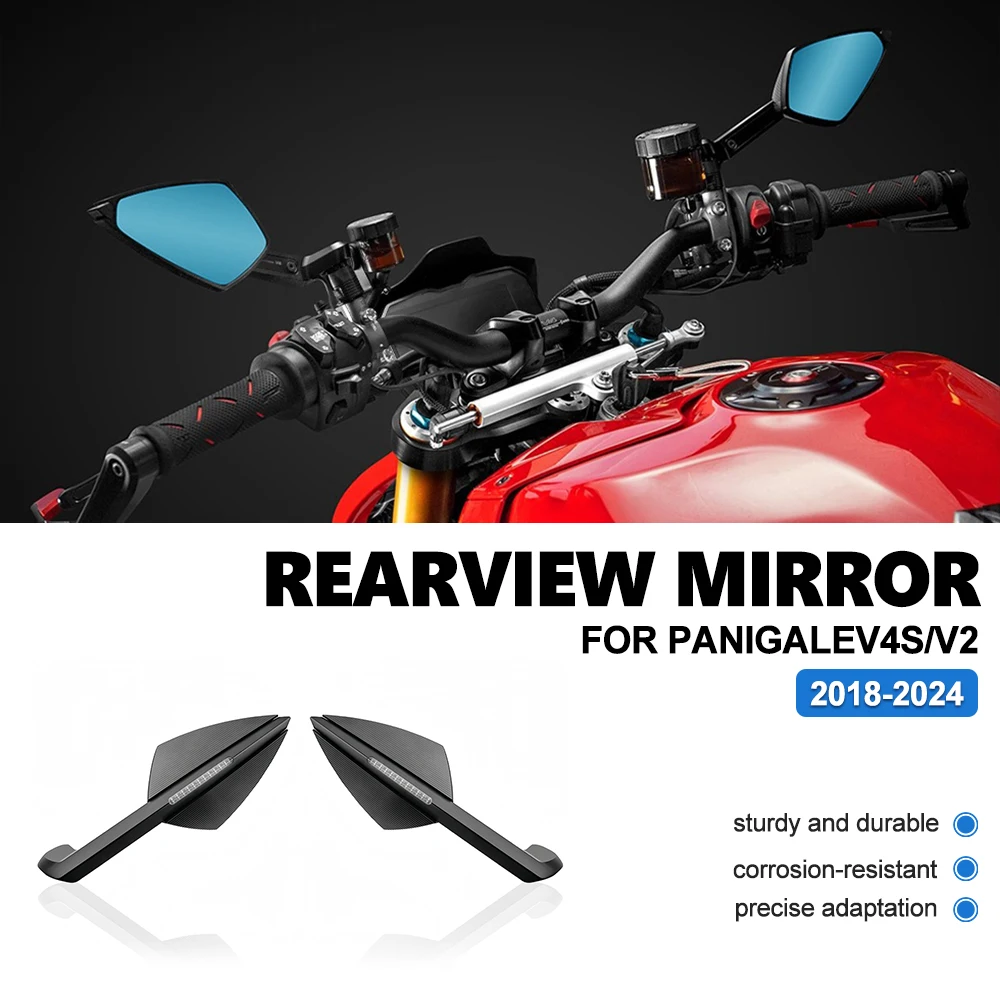 For Panigale V4S2018-2024 Motorcycle Rearview Mirror Blue Glass Sport Winglet Mirror Kits Rotatable Wind Wing Mirrors