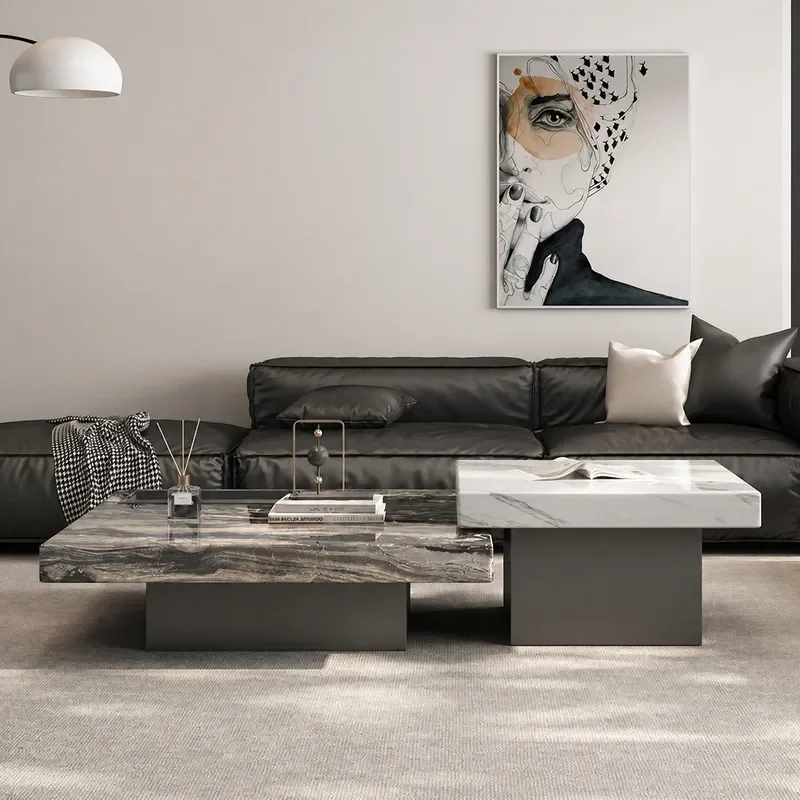 Natural Marble Coffee Table Square Minimalist Light Luxury High End Combination Rock Slab Living Room Household Advanced