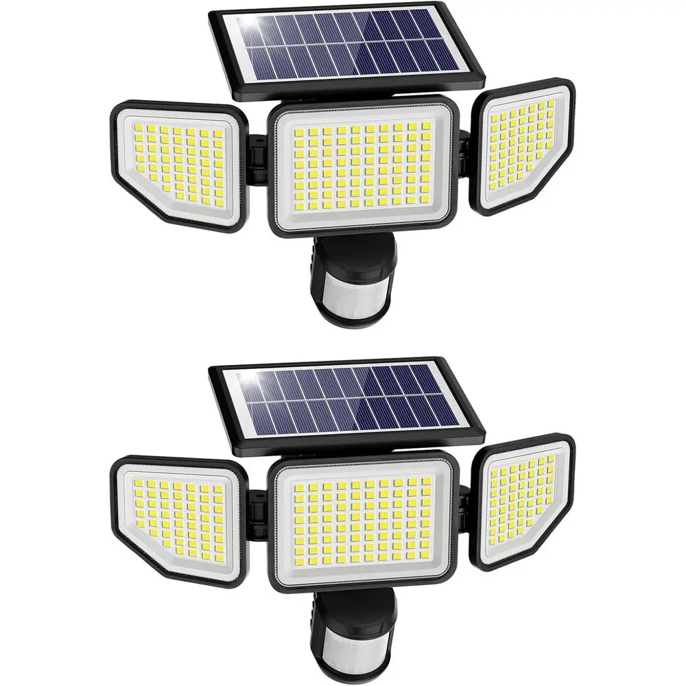 

4500LM Solar Lights Outdoor, 3 Heads Security Lights with Remote Control, IP65 Waterproof Motion Sensor Lights, 3 Modes Flood Li