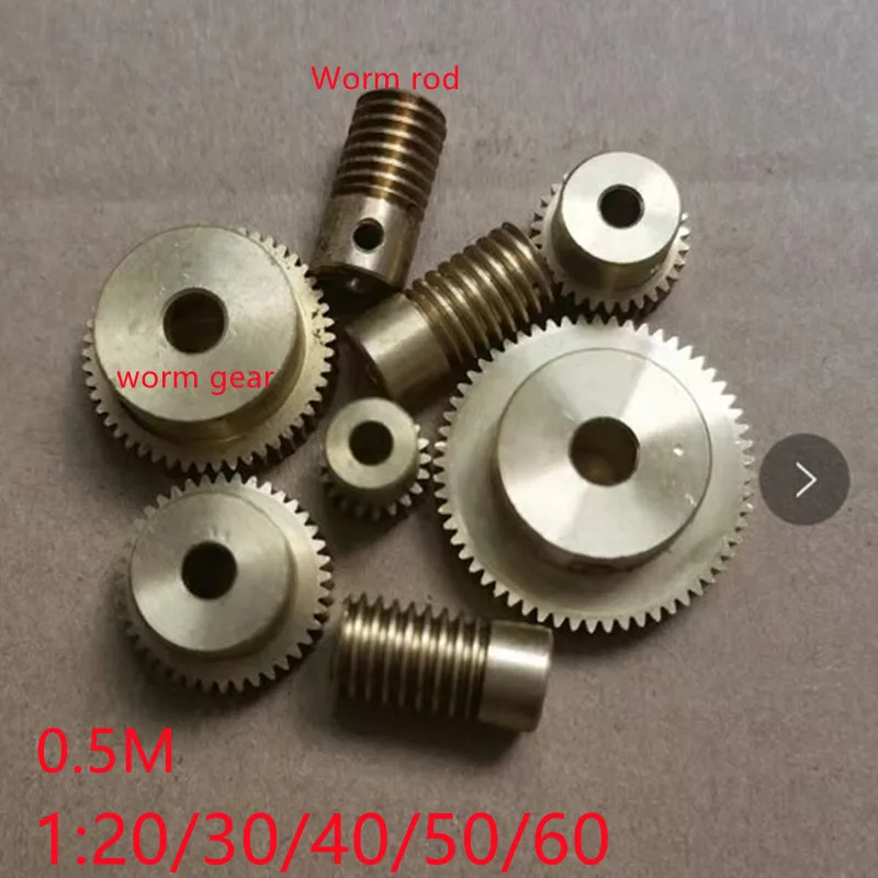 1 Set 0.5M Brass Worm Gear Rod Set 1:20 1:30 1:40 Electric Motors Brass Worm Gear with Worm Rod Diameter 12mm
