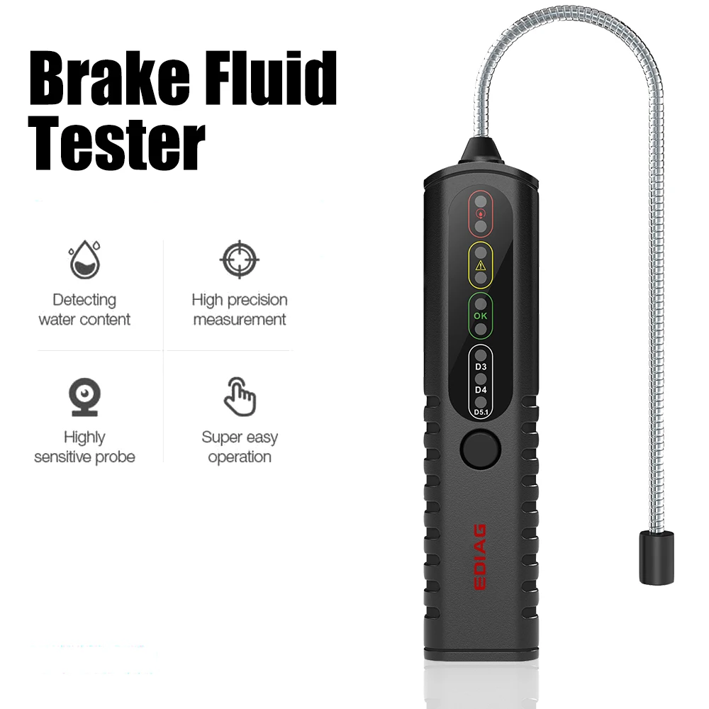 

Simple Button Brake Fluid Tester For DOT3/DOT4/DOT5.1 Automotive Liquid Testing Tool With Multiple LED Indicators BF100