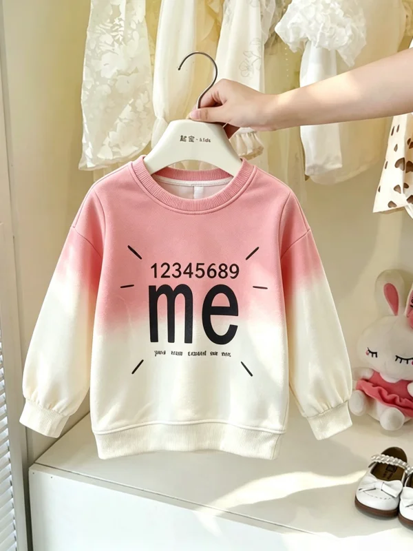 Girls' Loose Fit round Neck Sweatshirt Letter Print Base Layer Top Autumn Design Gradient Color 2026 New Style Children's T-s...