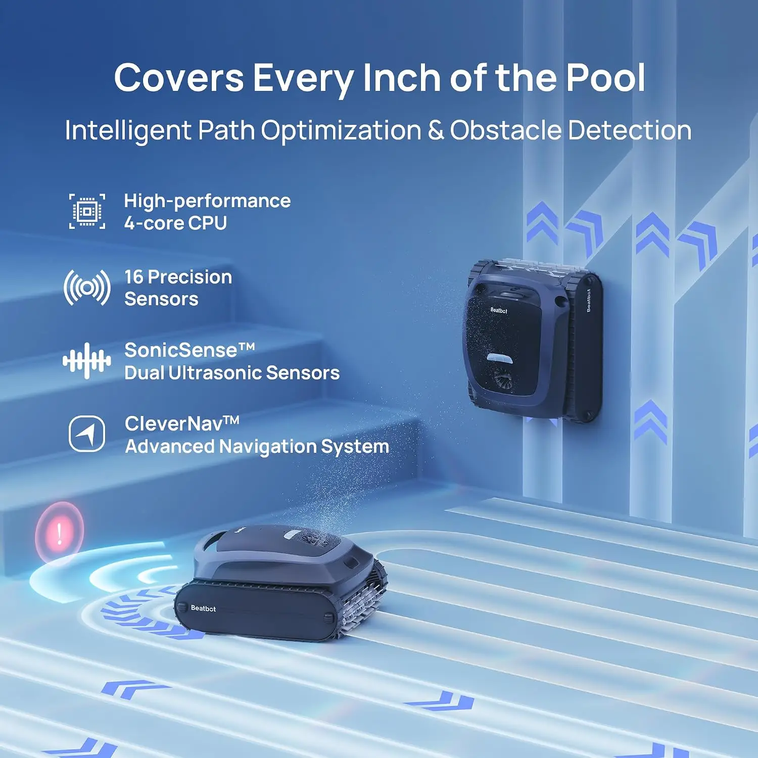 Beatbot AquaSense 2 Pro Cordless Robotic Pool Vacuum Cleaner with Protection Cover, Smart Surface Parking, Waterline Scrubbing