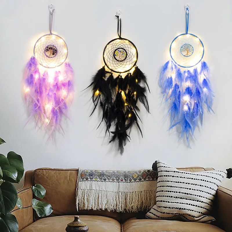 Crystals Natural Stone Tree of Life Dream Catchers Hanging Ornaments for Girl Bedroom Dreamcatcher Home Room Decoration Gifts