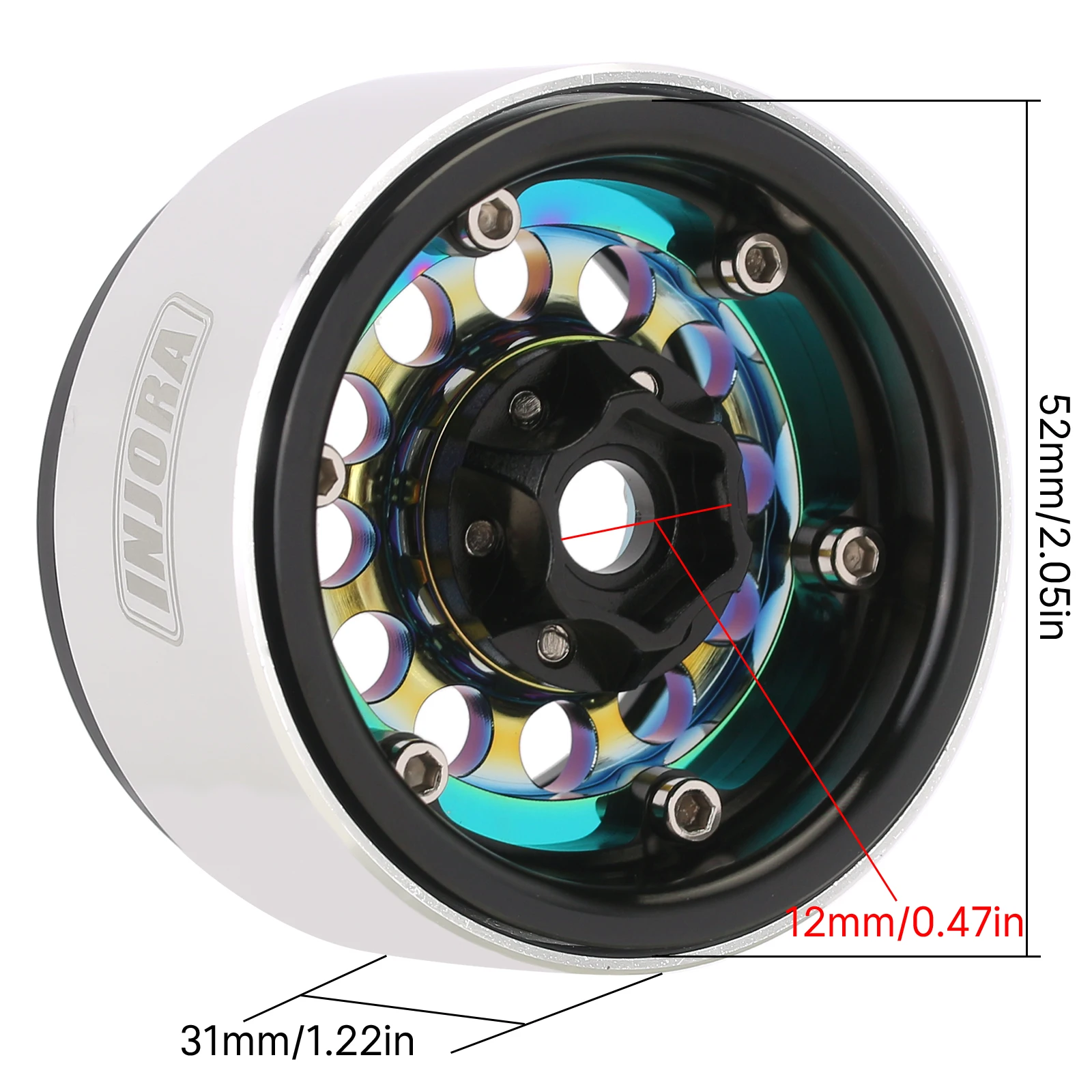 INJORA 153g Super Heavy Brass & Aluminum Deep Dish 1.9" Beadlock Wheel Rim for 1/10 RC Crawler SCX10 TRX4 VS4-10 Gen8 (W1957)