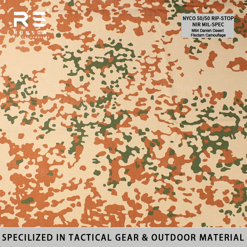 M84 DENMARK Desert FLECTARN Camouflage Fabric NYCO50/50 Rip-stop Printed Nylon Cotton Camouflage Waterproof IRR for Tactical Use